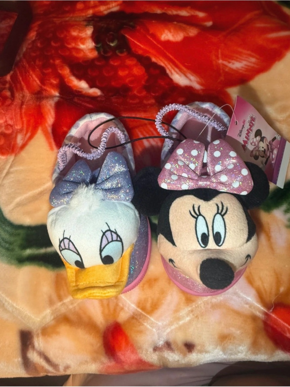 Disney Pink Minnie Mouse & Daisy Duck Plush Kids Slippers
